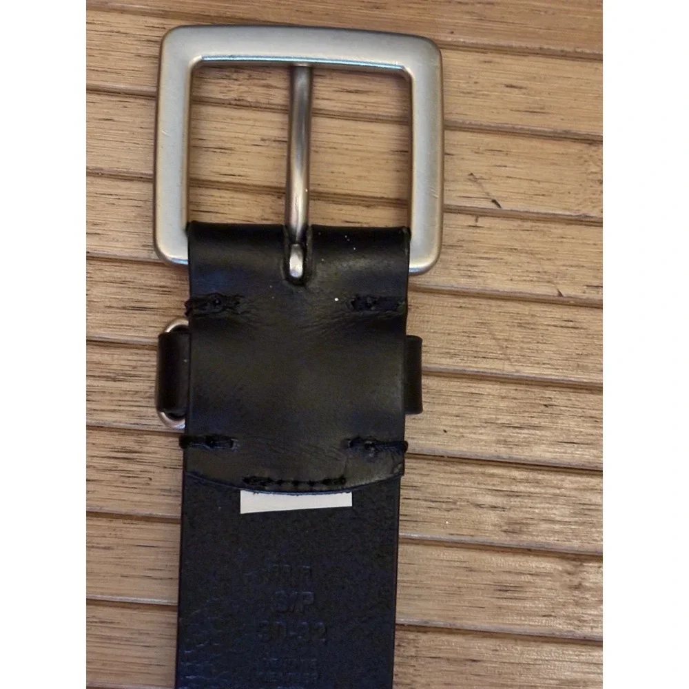 Calvin Klein Men's Black Leather Belt Silver Logo Buckle Size Large 38' [J]